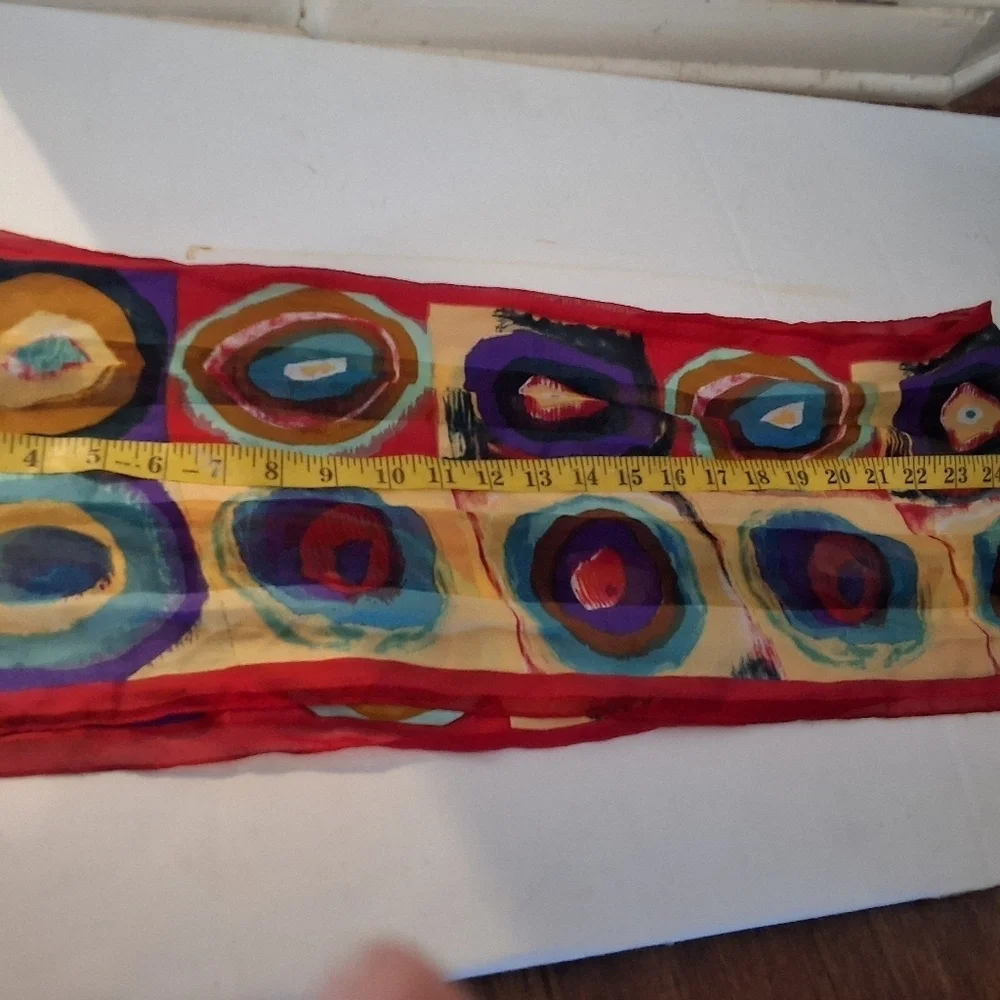 Elaine Gold  Vintage Modernist Design Oblong Silk Colorful Circles Scarf/ Wrap